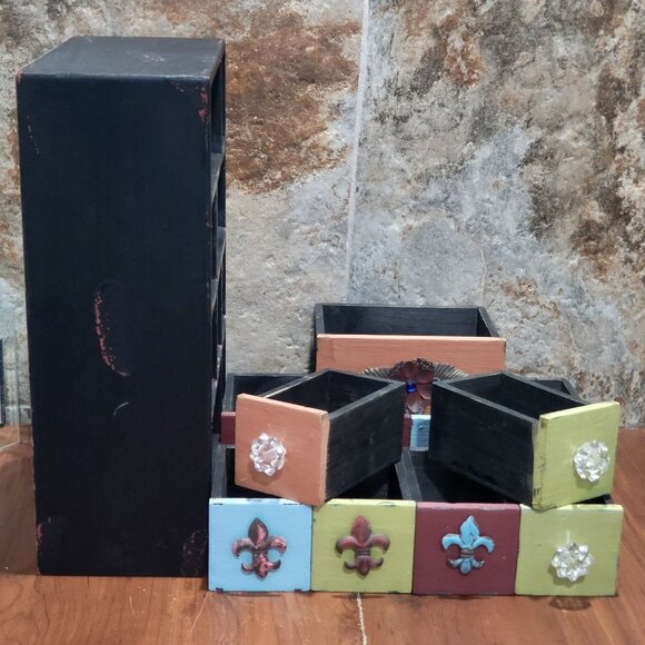 Multi Color 9 Drawer Wood Cabinet Small Chest Box Desk Organizer - Picture 9 of 17